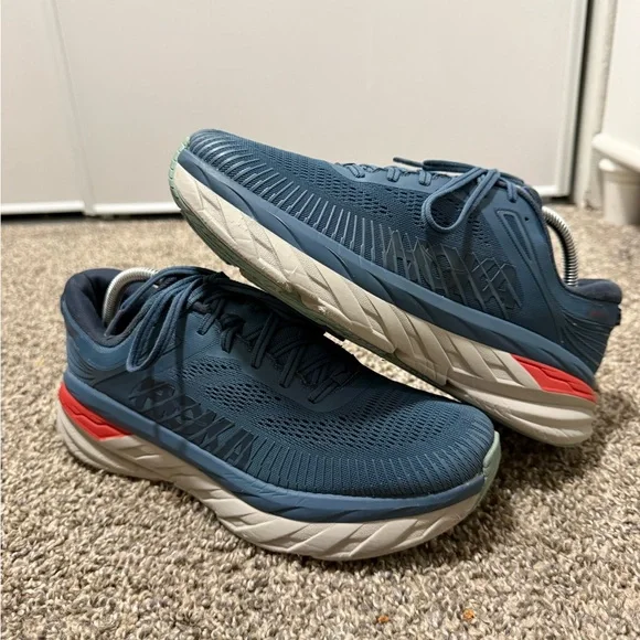 Hoka One One Bondi 7 Men's Blue and Red Athletic Shoes